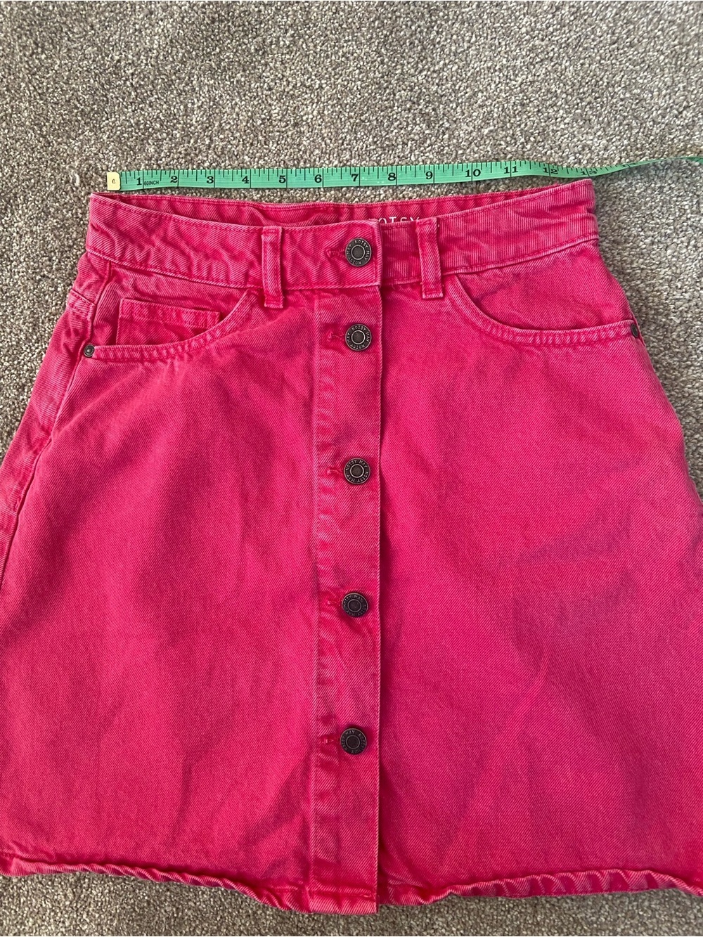 Hot Pink Button-Front A-Line Denim Skirt - Picture 6 of 10